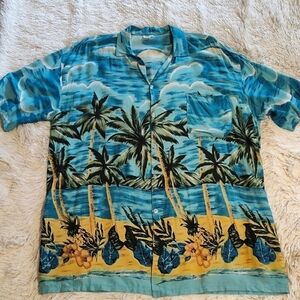 Koko Knot By In Gear Mens Hawaiian Surf Shirt Blue Green Short Sleeve Rayon XXL